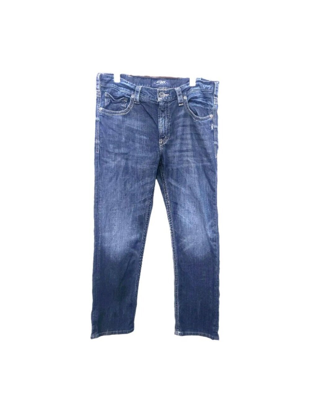 Silver Grayson Selvedge Jeans Men 34x32 Blue Straight Whisker Distress Denim